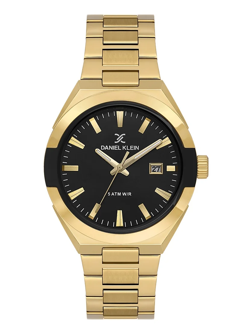 DANIEL KLEIN Men's Stainless Steel Gold Alloy Case Analog Black Round Sunray Dial Japanese Quartz Premium 50 Meters Water Resistant